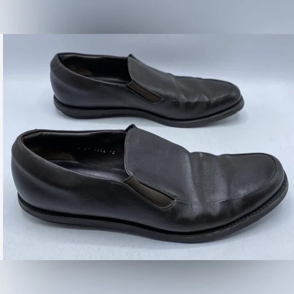 Prada Men's Brown Leather Slip On Loafers Square Toe Size 12 Us